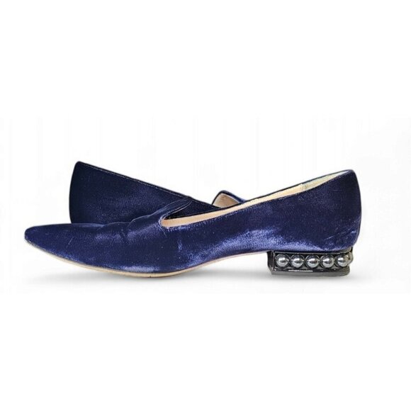 Nicholas Kirkwood velvet blue pointed toe faux pearls flats shoes EU39 US8.5 - Picture 4 of 11